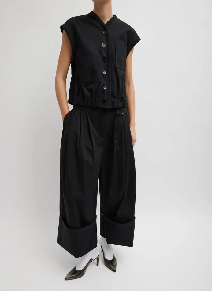 Women Pants and Shorts Tibi Bio Twill Triple Pleat Pant Black