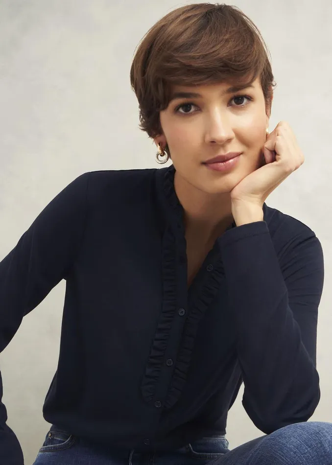 Women Ramona Cotton Blend Collared Top Hobbs Navy Hobbs Tops