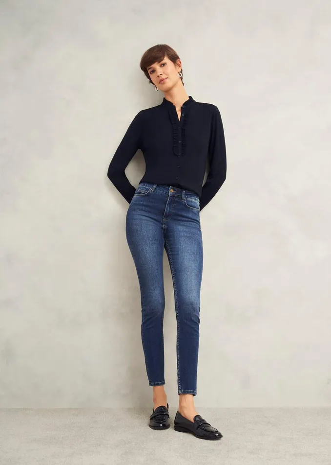 Women Ramona Cotton Blend Collared Top Hobbs Navy Hobbs Tops