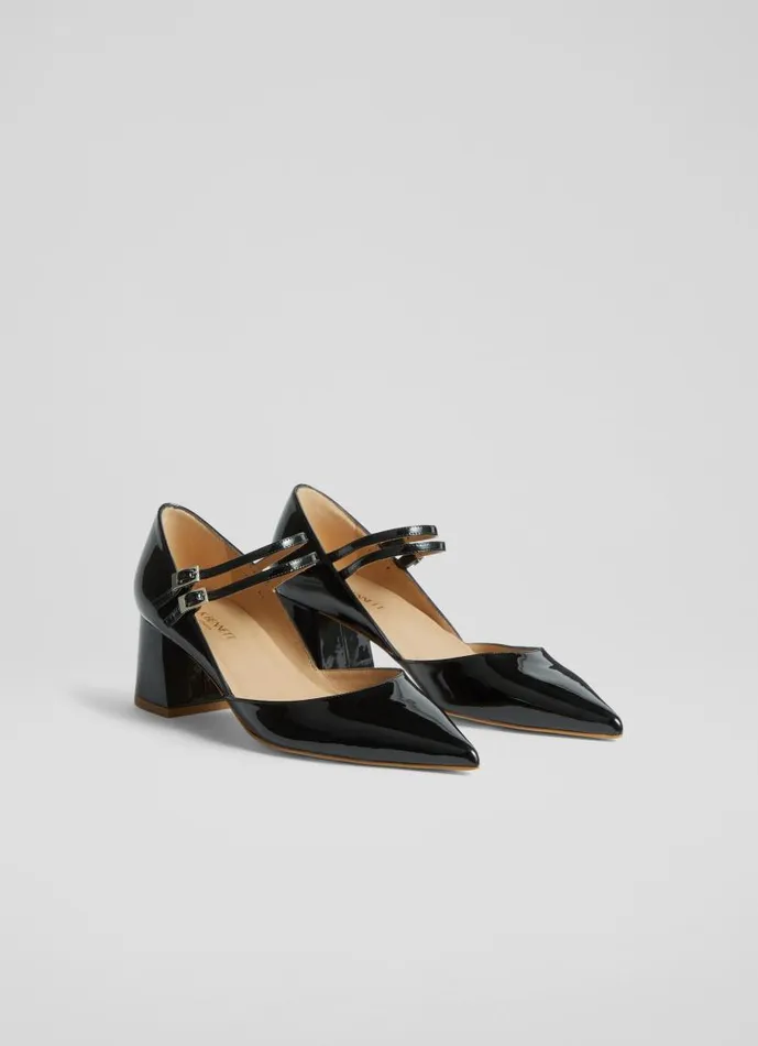 Women Savannah Black Patent Mary Janes Black LKBennett Court Shoes