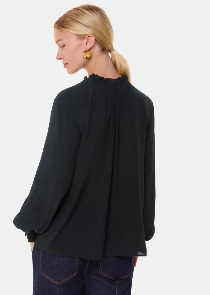 Women Shirts and Blouses Whistles Black Paige Tie Neck Blouse