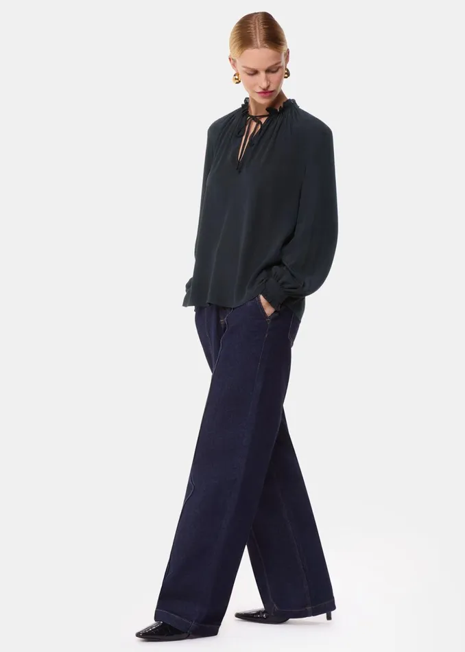 Women Shirts and Blouses Whistles Black Paige Tie Neck Blouse