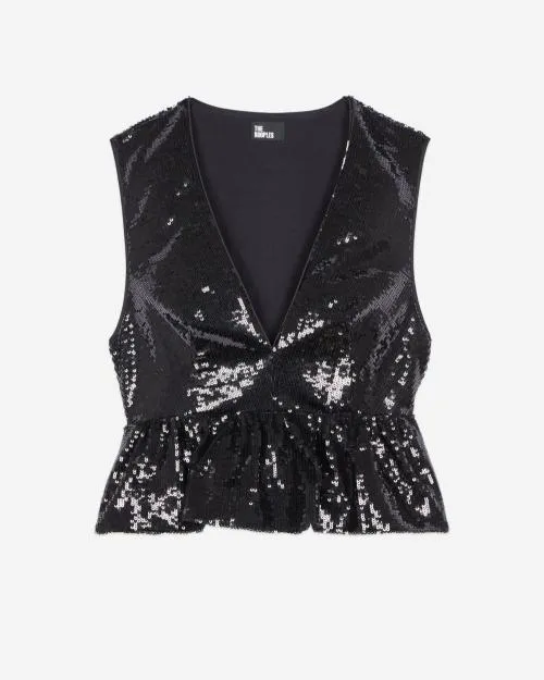 Women Shirts and Tops The Kooples Black Sequin Top Black Stone