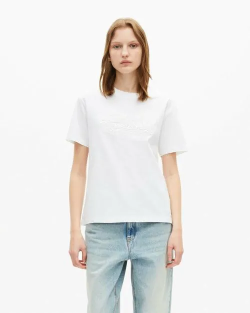 Women Tshirts The Kooples Embroidered White Logo TShirt White