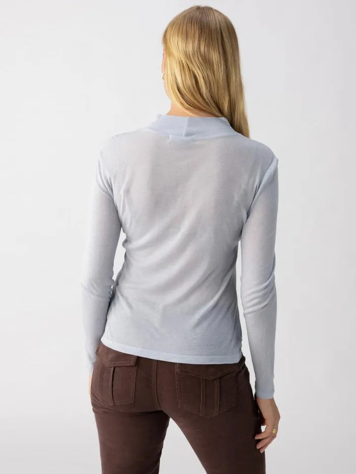 Women The Semi Sheer Long Sleeve Mock Neck Top Sky Sanctuary Clothing Tees and Tops