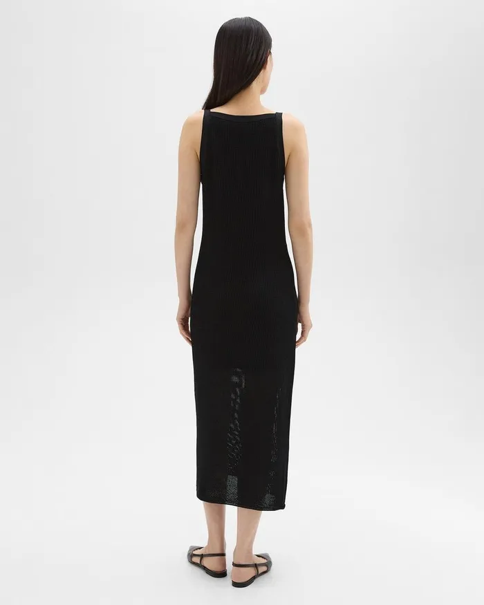 Women Theory Dresses Pointelle Midi Dress In Crepe Knit Black