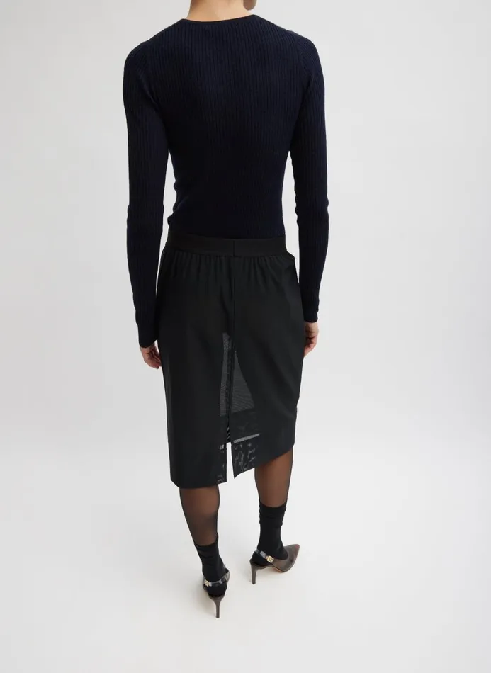 Women Tops Tibi Feather Weight Ribbed Crewneck Pullover Navy