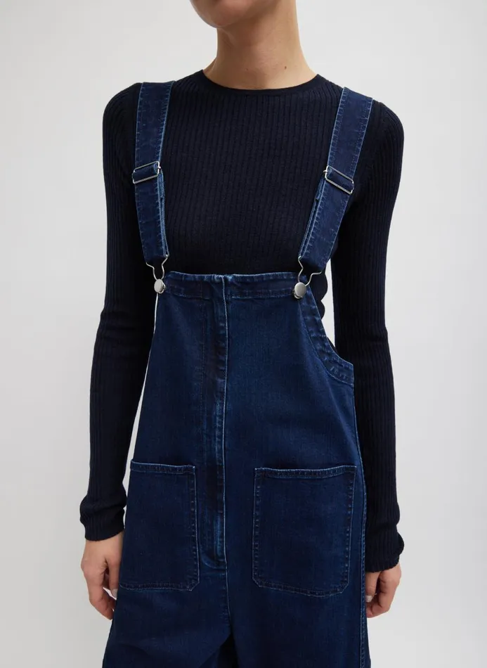 Women Tops Tibi Feather Weight Ribbed Crewneck Pullover Navy