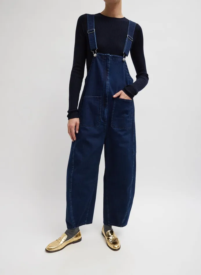 Women Tops Tibi Feather Weight Ribbed Crewneck Pullover Navy