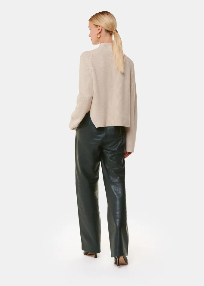Women Trousers Whistles Dark Green Delia Croc Leather Trouser