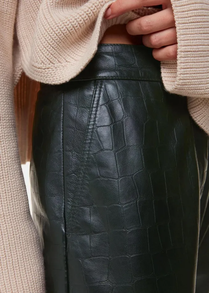 Women Trousers Whistles Dark Green Delia Croc Leather Trouser