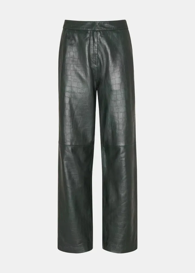 Women Trousers Whistles Dark Green Delia Croc Leather Trouser