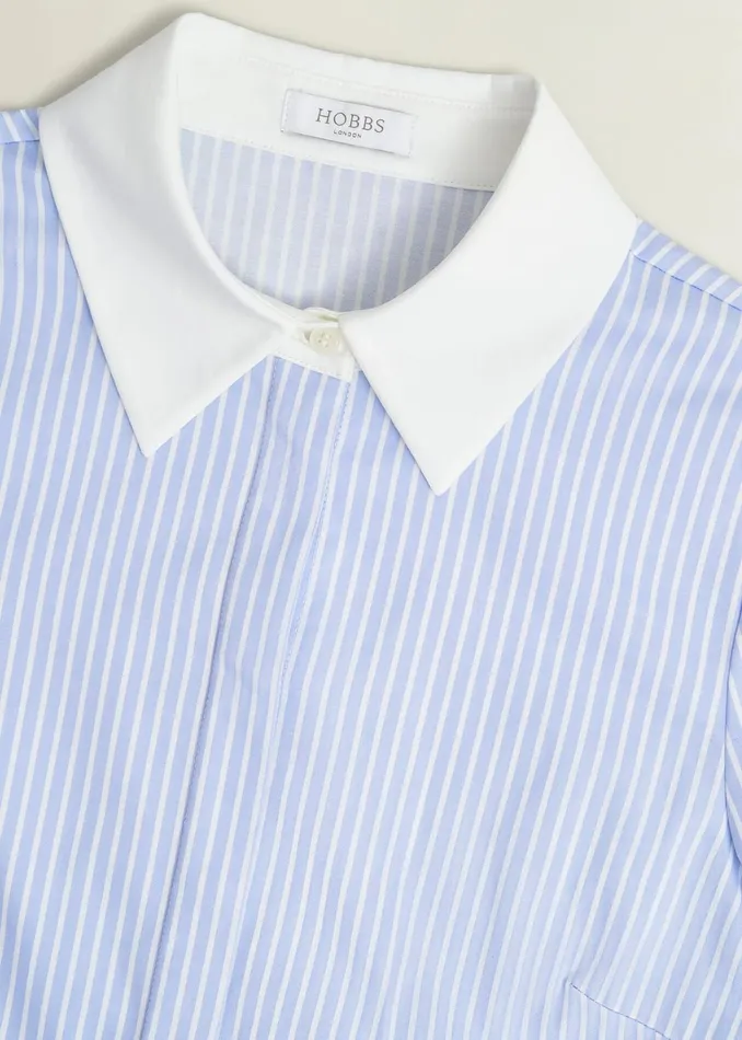 Women Victoria Cotton Blend Shirt Pale Blue White Hobbs Tops