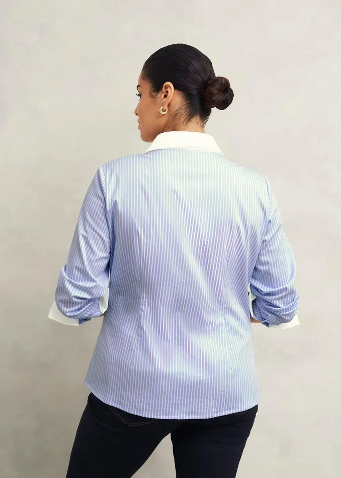 Women Victoria Cotton Blend Shirt Pale Blue White Hobbs Tops