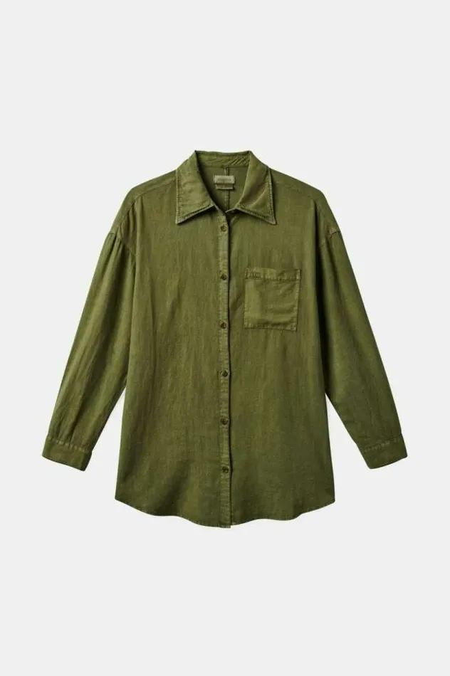 Women Vintage Linen LS Woven Shirtdress Sea Kelp Brixton Tops