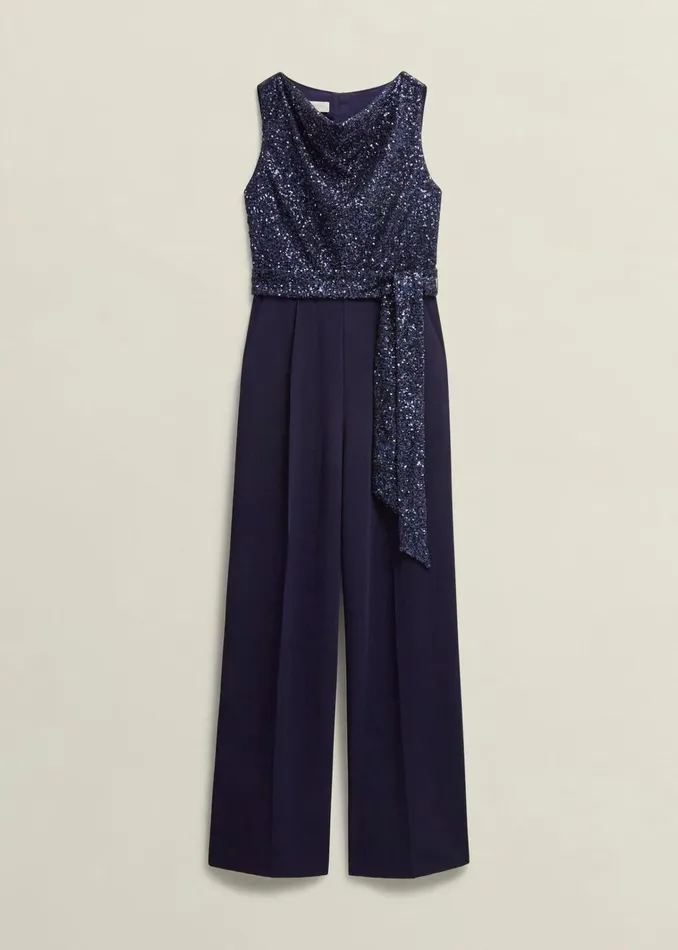 Women Zuri Sequin Jumpsuit Midnight Navy Hobbs Dresses and Jumpsuits