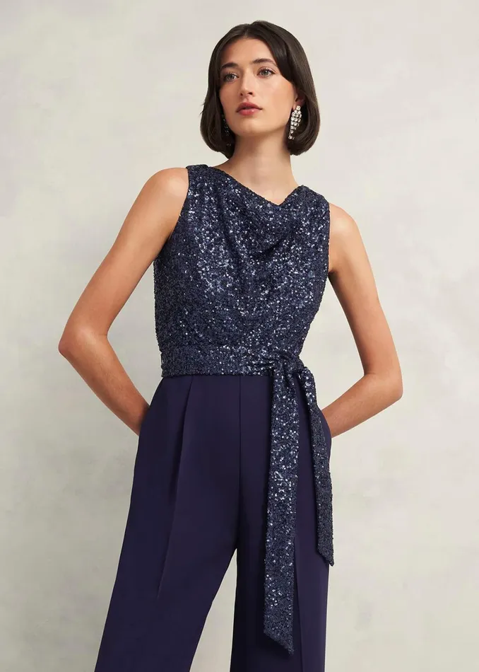 Women Zuri Sequin Jumpsuit Midnight Navy Hobbs Dresses and Jumpsuits