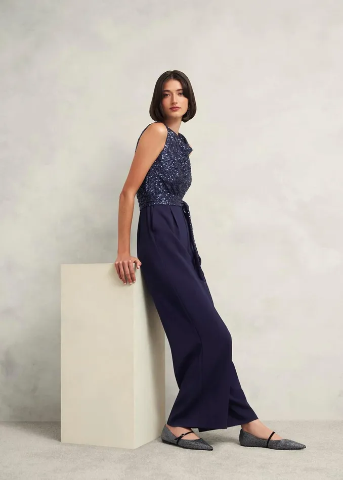 Women Zuri Sequin Jumpsuit Midnight Navy Hobbs Dresses and Jumpsuits
