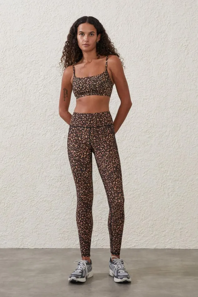 Workout Yoga Crop Georgie Leopard Brown Women Cotton On Tops Workout Yoga Crop Georgie Leopard Brown Women Cotton On Tops